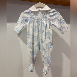SOLD Little Me Hydrangea Pima Cotton Smocked Footie — 3m